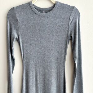 Skims Long Sleeve Ribbed Knit Maxi Dress, Size Medium, Heather Gray Foil